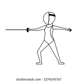 Fencing sport avatar isolated in black and white