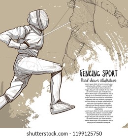 fencing sport drawing vector. sport element. vintage background