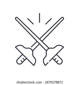 Fencing sport icon, linear isolated illustration, thin line vector, web design sign, outline concept symbol with editable stroke on white background.