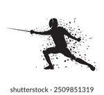 Fencing sport, isolated vector silhouette, side view. fencer