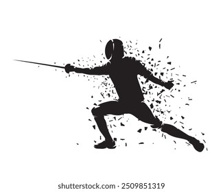 Fencing sport, isolated vector silhouette, side view. fencer