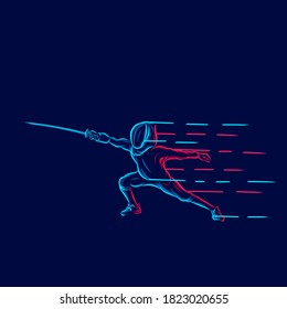 Fencing Sport Line Pop Art Potrait Logo Colorful Design With Dark Background. Abstract Vector Illustration.