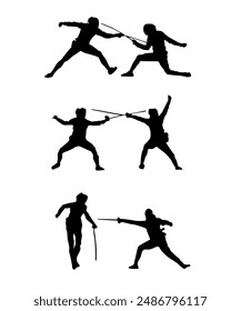 Fencing Sport Vector Silhouette Pack Fencing Game Players Silhouette Icons Vector Illustration Free Vector