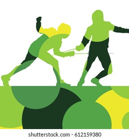 Fencing sport young and active men silhouettes in abstract background illustration vector