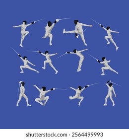 Fencing Sword Duel Sport Simple Vector Set Collection