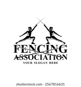 Fencing Sword Fight Sword Modern Simple Black and White Silhouette Logo Vector