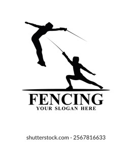 Fencing Sword Fight Sword Modern Simple Black and White Silhouette Logo Vector