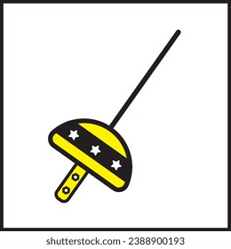 diseño vectorial de la ilustración de la espada de cercas con color amarillo y decoración estelar. apto para logotipos, íconos, carteles, diseños de camisetas, pegatinas, anuncios, empresas, conceptos, sitios web.
