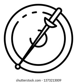 Fencing sword and shield icon. Outline fencing sword and shield vector icon for web design isolated on white background