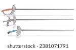 fencing swords, the saber, foil and epee, isolated on a white background