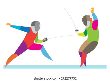 fencing. Two swordsman dueling