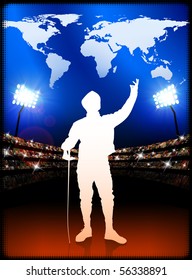 Fencing with World Map on Stadium Background Original Illustration