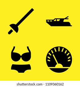 fencing, yatch, speedometer and bikini vector icon set. Sample icons set for web and graphic design