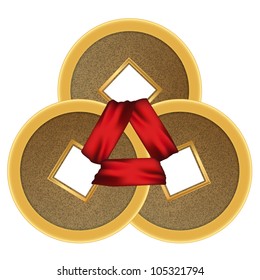 Feng shui 3 coins with red ribbon