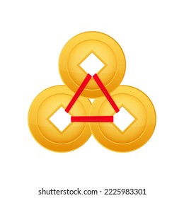 Feng shui chinese coin. China gold money. Vector stock illustration.