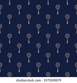 Feng shui coin. Ornament from a gold coin on a blue background. Seamless scalable pattern.