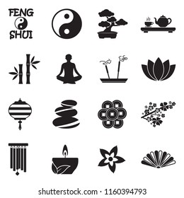 Feng Shui Icons. Black Flat Design. Vector Illustration. 