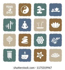 Feng Shui Icons. Grunge Color Flat Design. Vector Illustration. 