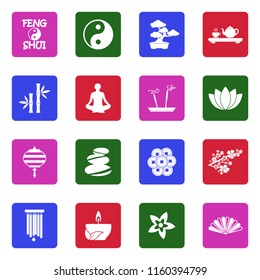 Feng Shui Icons. White Flat Design In Square. Vector Illustration. 