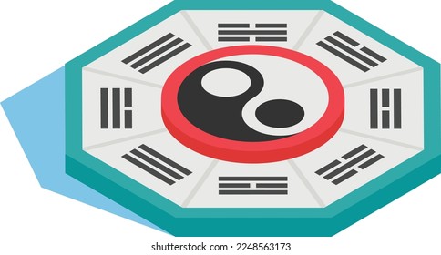 Concepto isométrico Feng shui, diseño del icono del vector del horóscopo, símbolo de la cultura tradicional china, signo del año nuevo del conejo 2023, guía de viajes de China Ilustración del material