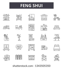 Feng shui line icons for web and mobile design. Editable stroke signs. Feng shui  outline concept illustrations