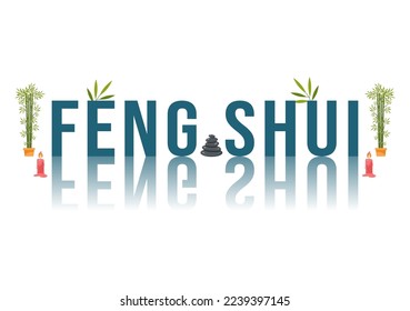 Feng Shui Oriental Philosophy with Stones, People and Plants for Positive Energy of Five elements in Flat Cartoon Hand Drawn Templates Illustration