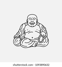 Feng Shui talisman. Hotei Happy Laughing Buddha. Vector line outline illustration