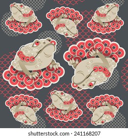 Feng Shui talisman. Money Frog. Seamless background pattern. Vector illustration