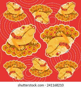 Feng Shui talisman. Money Frog. Seamless background pattern. Vector illustration