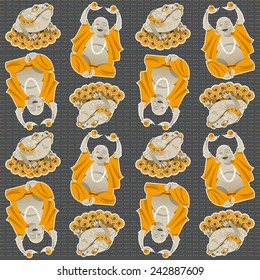 Feng Shui talismans. Money Frog and Happy Buddha. Seamless background pattern. Vector illustration