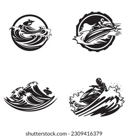fengarm fun jet ski approaching and parting japanese waves vector