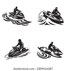 fengarm fun jet ski approaching and parting japanese waves vector