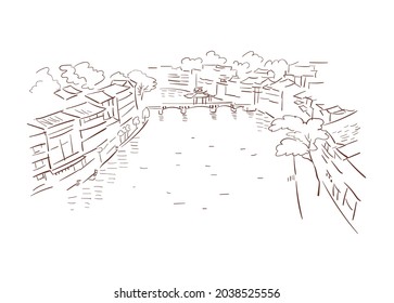 Fenghuang County Hunan China Vector Sketch City Illustration Line Art Sketch