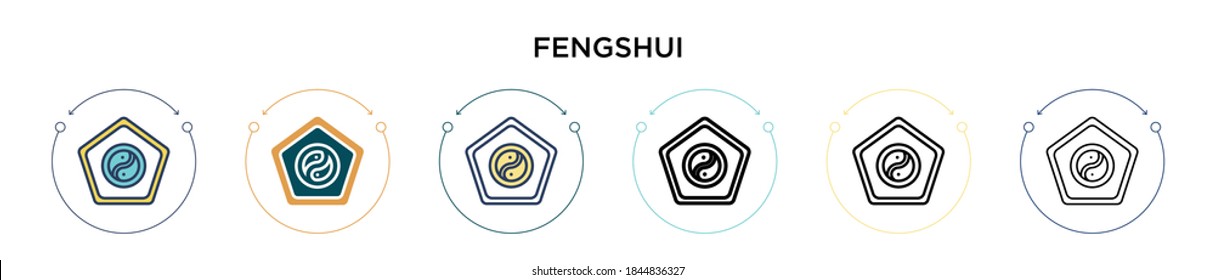 Fengshui icon in filled, thin line, outline and stroke style. Vector illustration of two colored and black fengshui vector icons designs can be used for mobile, ui, web