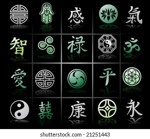 Feng-shui icons on black background