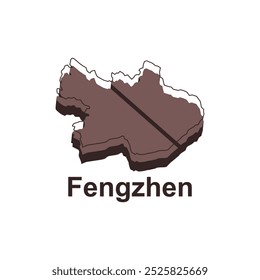 Ilustração do ícone plano do mapa de Fengzhen, Mapa de vetor de chinês com governança nomeada e modelo de ícones de viagem