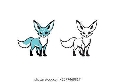fennec fox animal set vector Illustration