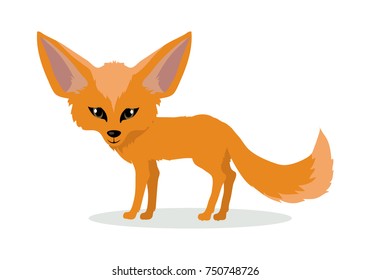 Fennec fox cartoon character. Cute red fennec fox flat vector isolated on white background. African fauna. Fennec icon. Wild animal illustration for zoo ad, nature concept, children book illustrating