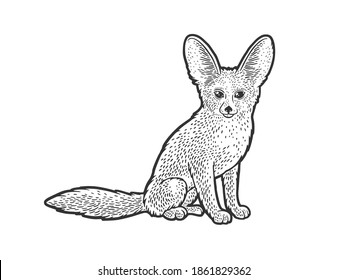 Fennec fox desert animal sketch engraving vector illustration. T-shirt apparel print design. Scratch board imitation. Black and white hand drawn image.