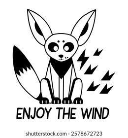 A fennec fox with enjoy wild text, glyph sticker 

