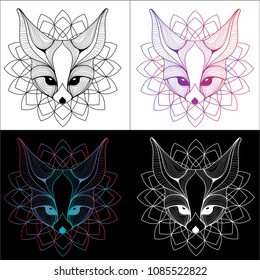 fennec fox graphic illustration t-shirt design and tattoo 4 color, black and white, gradient