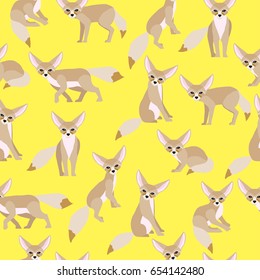 Fennec Fox on yellow background pattern. Animal seamless pattern design. 