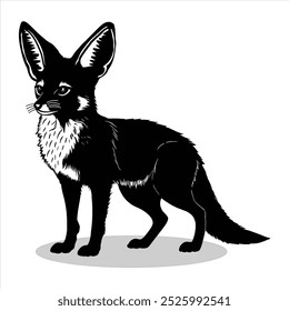 Silhuetas e ícones Fennec Fox. Vetor de animais Fennec Fox de cor plana preta e fundo branco e ilustração.