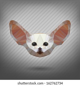 Fennec fox in the style of origami. Animal in the style of origami. Low poly triangular head 