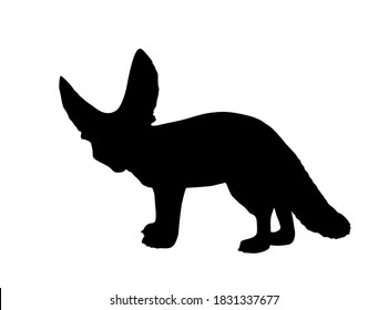 Fennec fox vector silhouette illustration isolated on white background. Desert fox symbol. Vulpes zerda. 