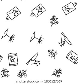 Fennel Flowering Plant Vector Seamless Pattern Thin Line Illustration