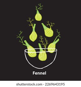 Fennel icon logo illustration vector herb and spices flavor for western food cuisine culinary