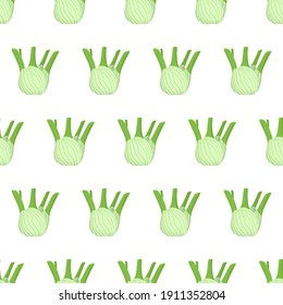 Fennel root seamless pattern for textile design. Organic food. Green spice herb. Healthy meal. Vector nature graphic background.