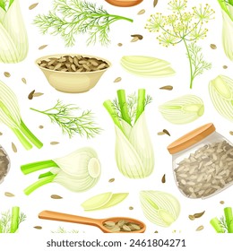 Fennel Seamless Pattern Design with Edible Condiment Vector Template