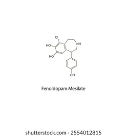 Fenoldopam flat skeletal molecular structure Dopaminergic agent drug used in heart failure, hypertension treatment. Vector illustration scientific diagram.